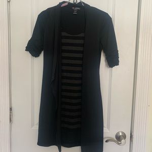 Black & Grey Striped Dress w/ Built in Cardigan